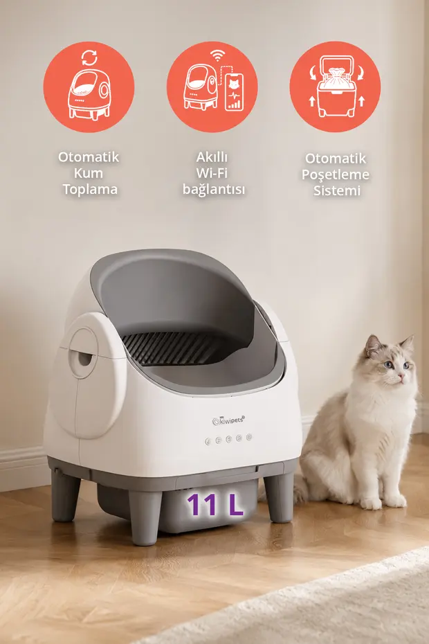 KPLB-10760 Akıllı Otomatik Kedi Tuvaleti | Wi-Fi Kontrollü & Koku Önleyici & Otomatik Temizleme